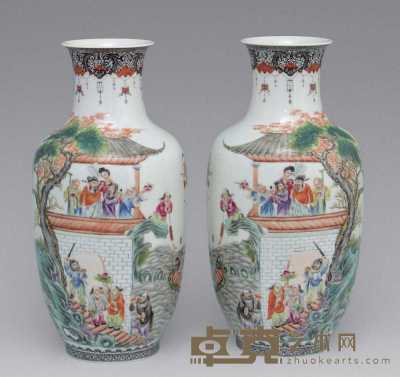 民国 粉彩群仙祝寿纹灯笼瓶（一对） 高28cm